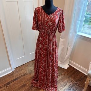 Rust Patterned Maxi Dress